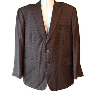 Byron Hong Kong Men's Size 44R Brown Blue Check Blazer Jacket Paisley Lined